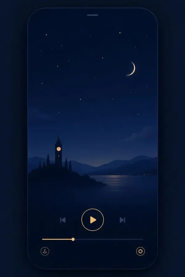 黄桃短剧在线看 APP 夜间观看界面预览：深蓝夜空与钟楼剪影